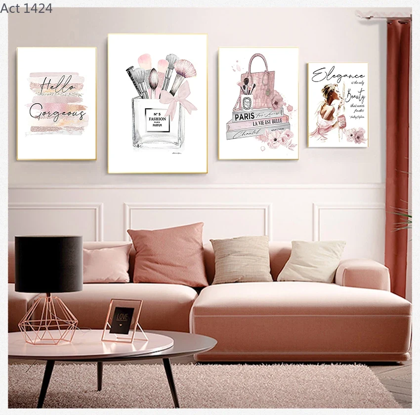 Beauty Makeup Book - Boeken Prints Canvas Schilderij Roze Parfum